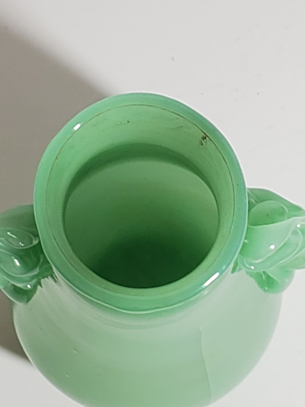 FREE WITH PURCHASE Decorative Jade Art Glass Vase with Sculpted Loop Handles - Picture 4 of 8